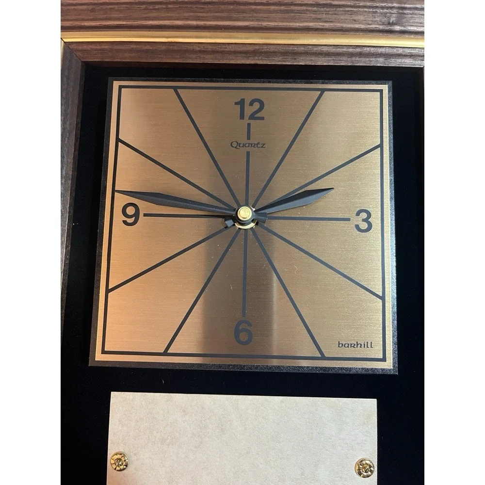 Vtg. Barhill Quartz Wood & Black Velvet Recognition Wall Clock in‎ Original Box